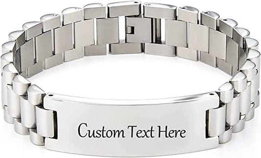 Personalized Mens ID Bracelet - Stainless Steel Mens Custom Engraved ID Bracelet - SSB223-S