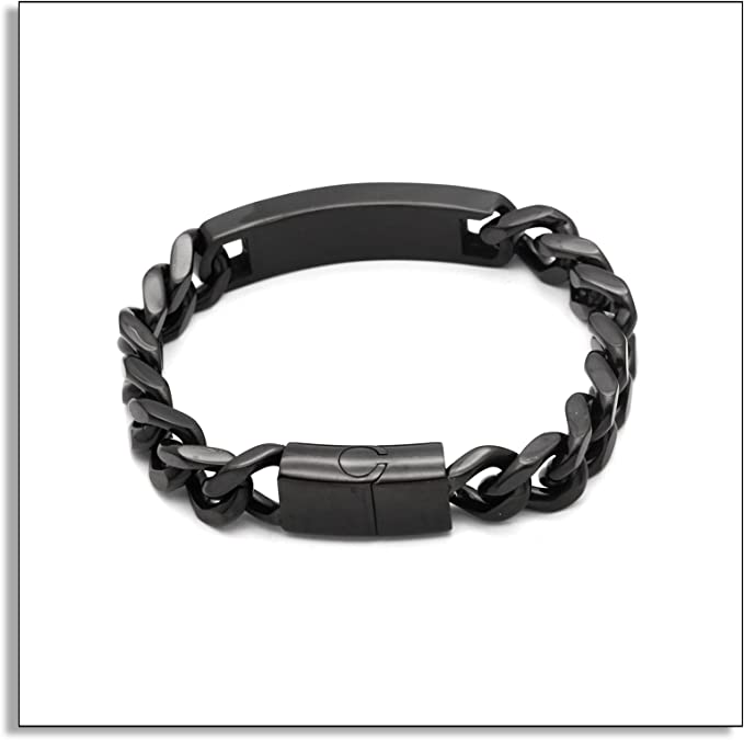 Personalized Bracelet for Men 20mm Black Stainless Steel ID Bracelet Custom Gift for For Men SSB236-B