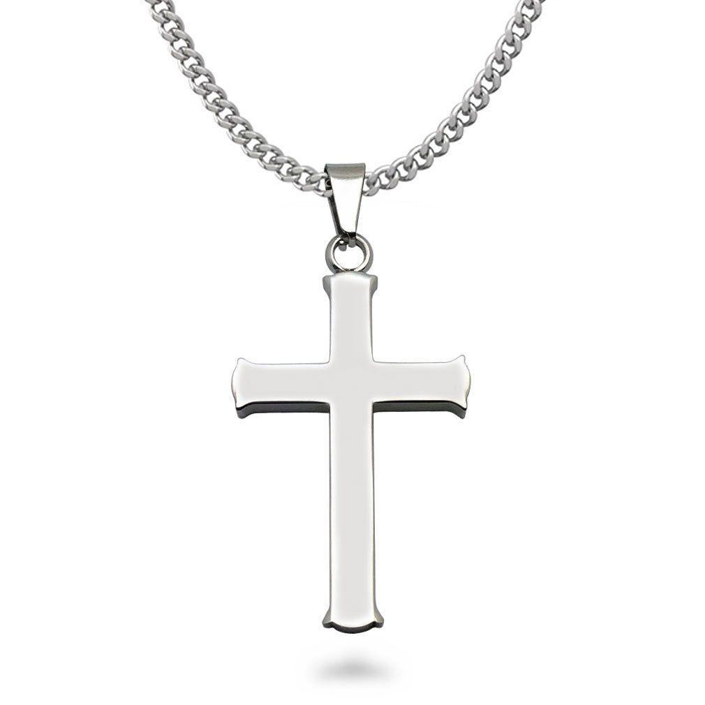 Personalized Cross Necklace forn Men Polished Stainless Steel Cross Pendant Necklace 24 Inches Chain SSN5488