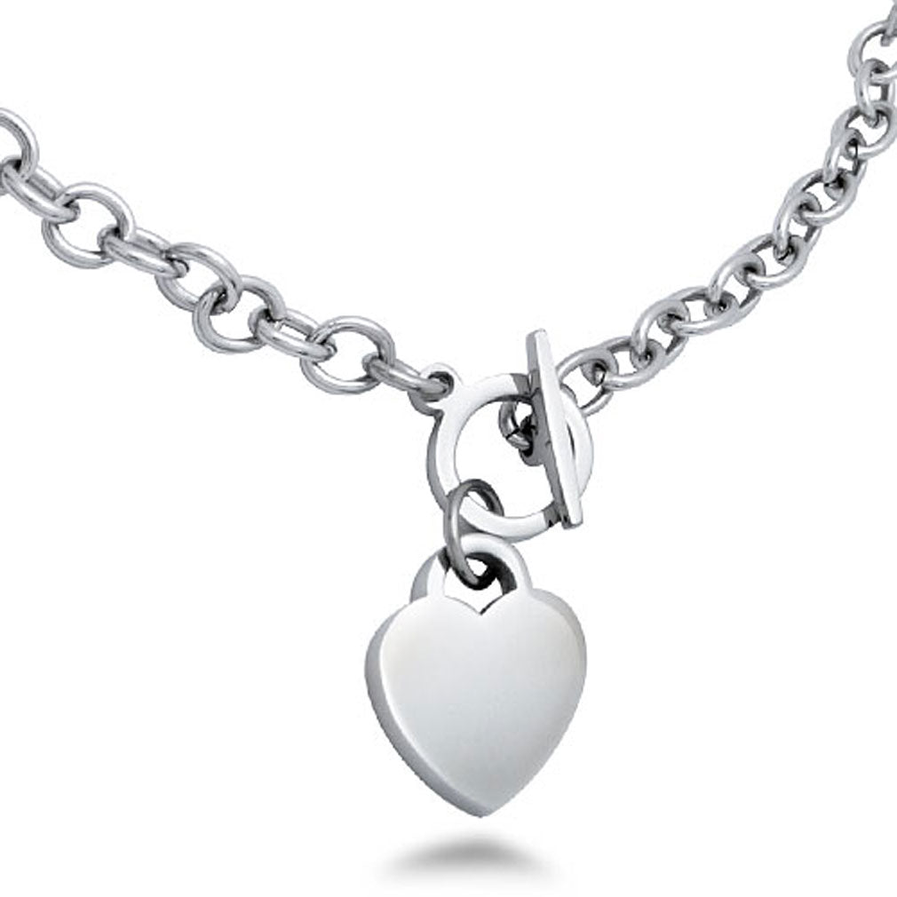 Heart Necklace, Personalized Stainless Steel Heart Toggle Necklace 18 Inch SSN100