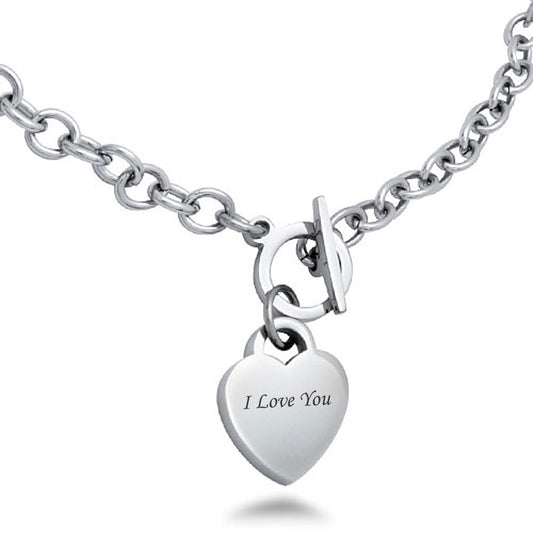 Heart Necklace, Personalized Stainless Steel Heart Toggle Necklace 18 Inch SSN100