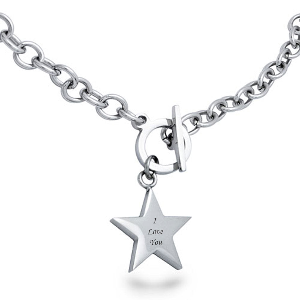 Star Necklace, Personalized Stainless Steel Star Toggle Necklace 18 Inches SSN105