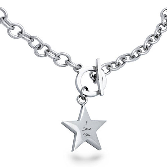 Star Necklace, Personalized Stainless Steel Star Toggle Necklace 18 Inches SSN105