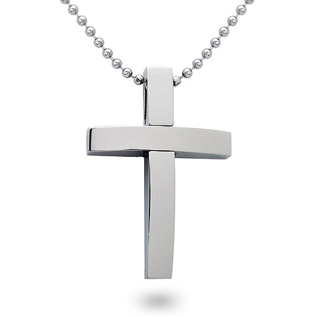 Personalized Cross Necklace for Men Polished Stainless Steel Cross Pendant Necklace 24 Inches Chain SSN151