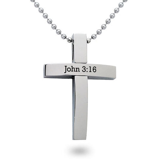 Personalized Cross Necklace for Men Polished Stainless Steel Cross Pendant Necklace 24 Inches Chain SSN151