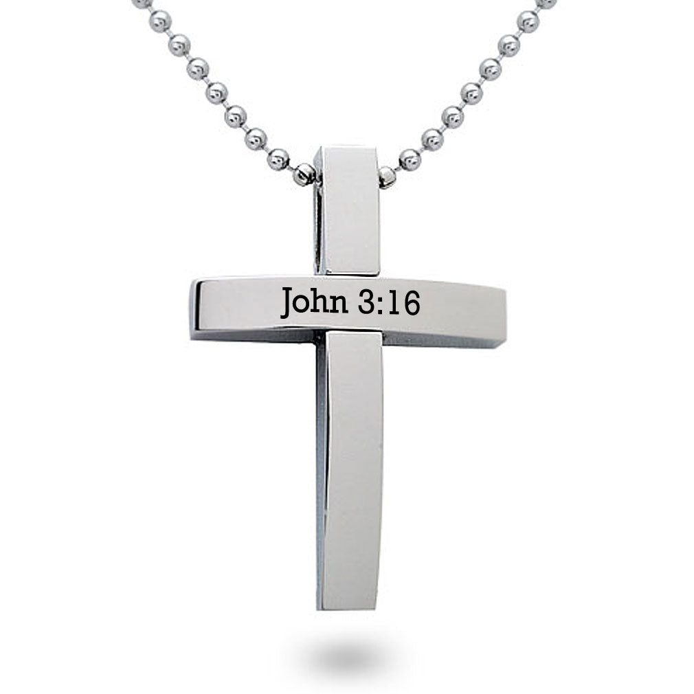 Personalized Cross Necklace for Men Polished Stainless Steel Cross Pendant Necklace 24 Inches Chain SSN151