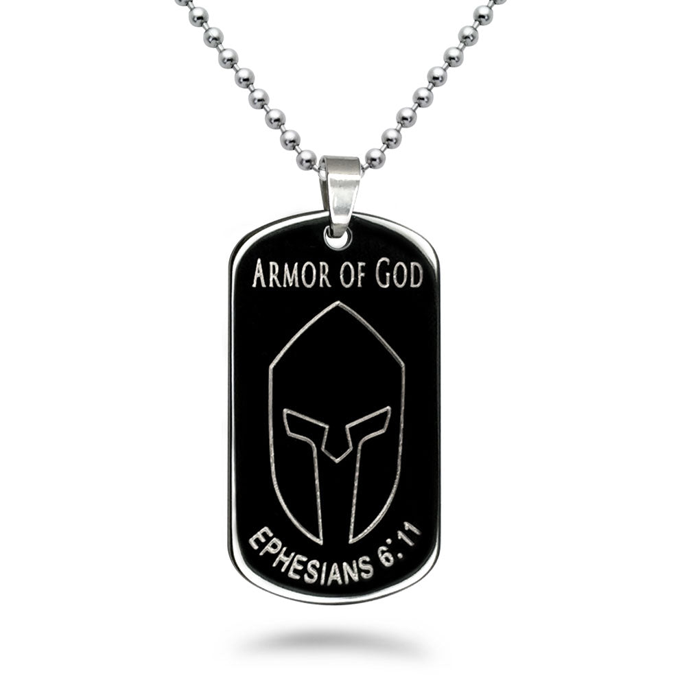 Men's Stainless Steel Dog Tag Necklace, Black Dog Tag Pendant with 24 Inches Bead Chain Necklace