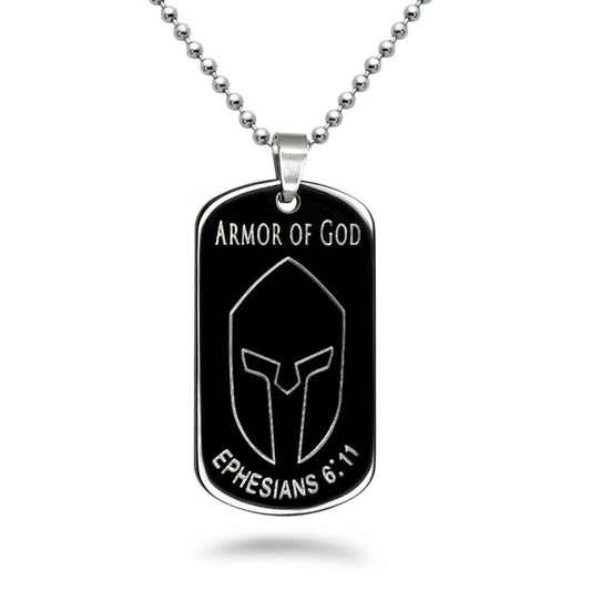 Men's Stainless Steel Dog Tag Necklace, Black Dog Tag Pendant with 24 Inches Bead Chain Necklace