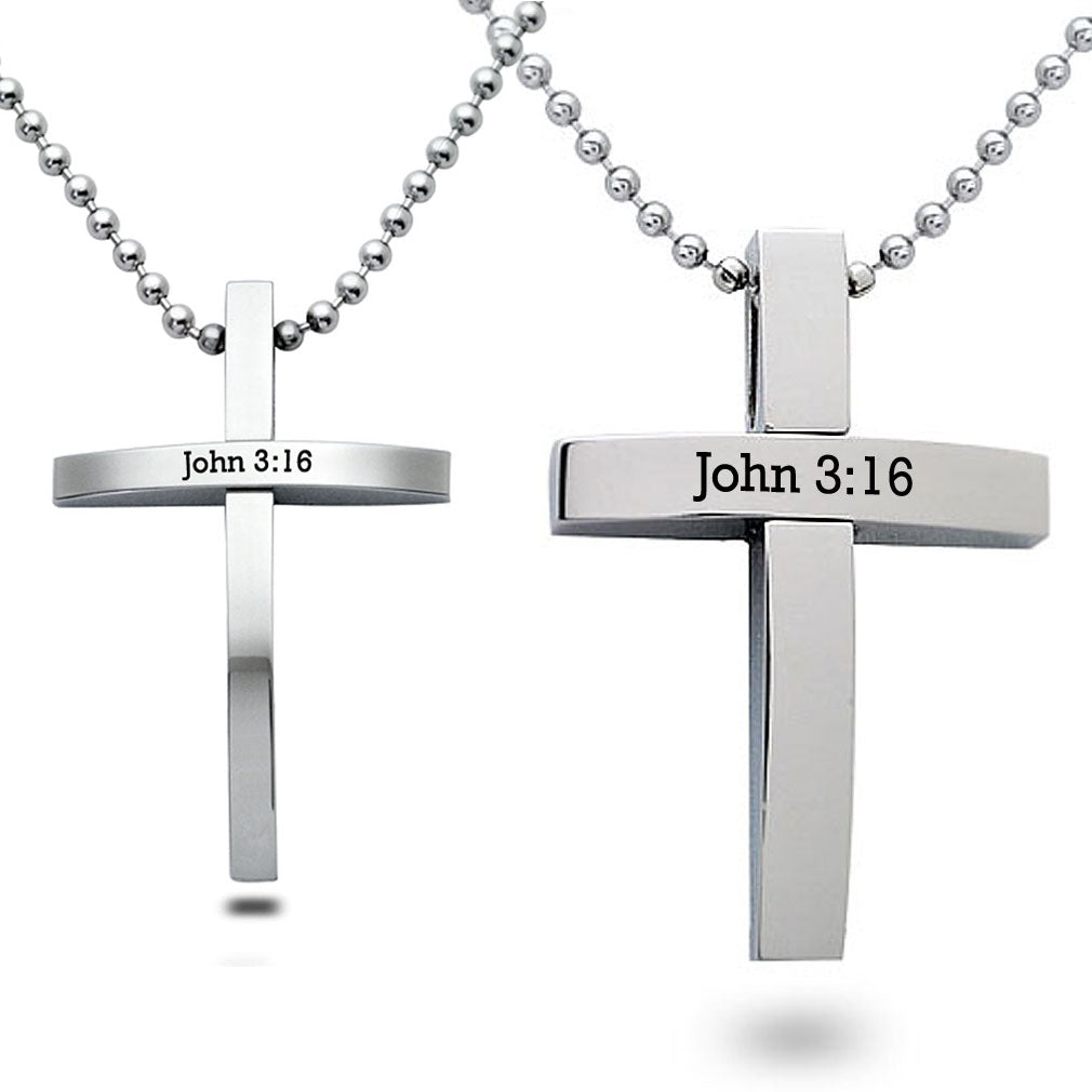 2pcs Personalized Cross Necklace for Men and Women Polished Stainless Steel Cross Pendant Necklace 24 Inches Chain SSN151/SSN056