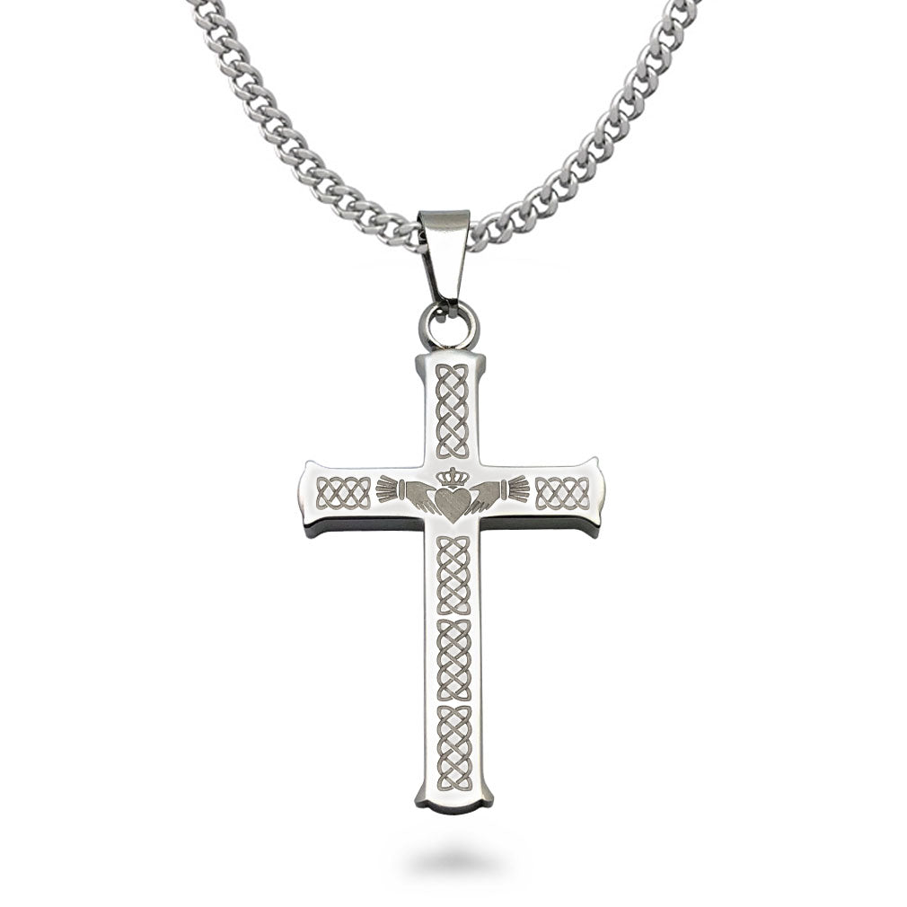 Cross Necklace for Men Stainless Steel Cross Necklaces High Polished Gift For Men, Stainless Steel Curb Link Chain Length 24 Inch SSN545