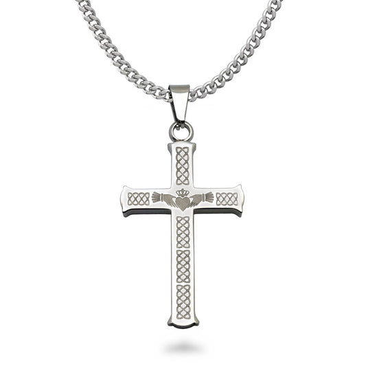 Cross Necklace for Men Stainless Steel Cross Necklaces High Polished Gift For Men, Stainless Steel Curb Link Chain Length 24 Inch SSN545