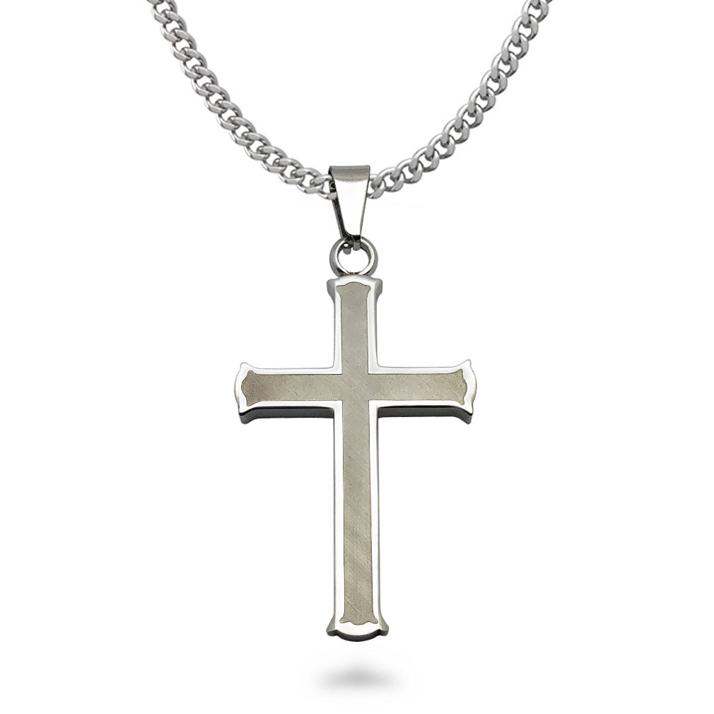 Personalized Cross Necklace forn Men Polished Stainless Steel Cross Pendant Necklace 24 Inches Chain SSN5488