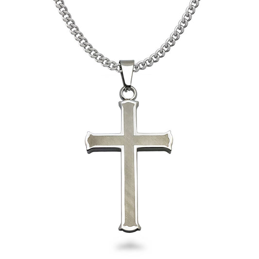 Personalized Cross Necklace forn Men Polished Stainless Steel Cross Pendant Necklace 24 Inches Chain SSN5488