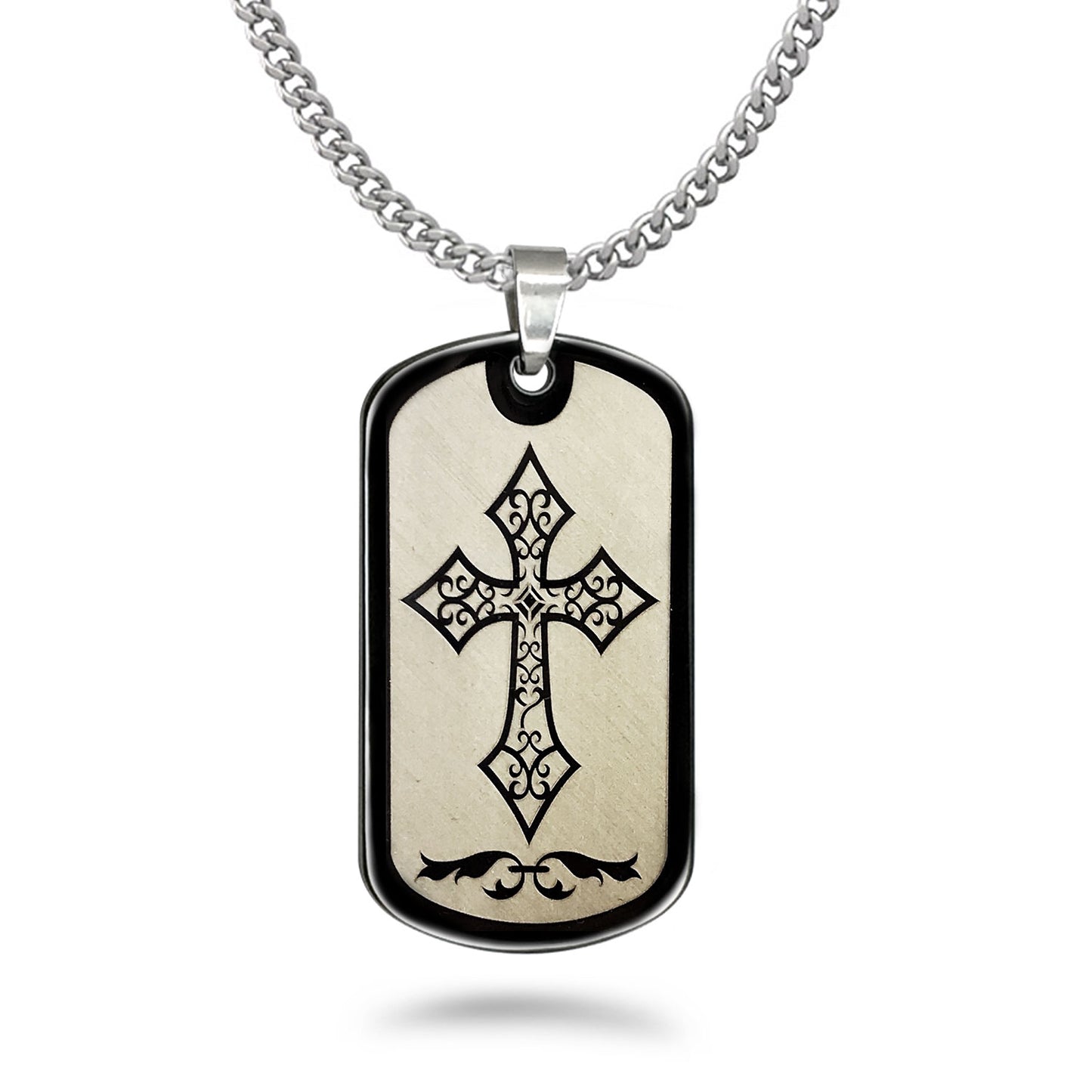 Stainless Steel Dog Tag Necklace with Cross Design, Black Dog Tag Necklace for Men and Women, Religious Jewelry