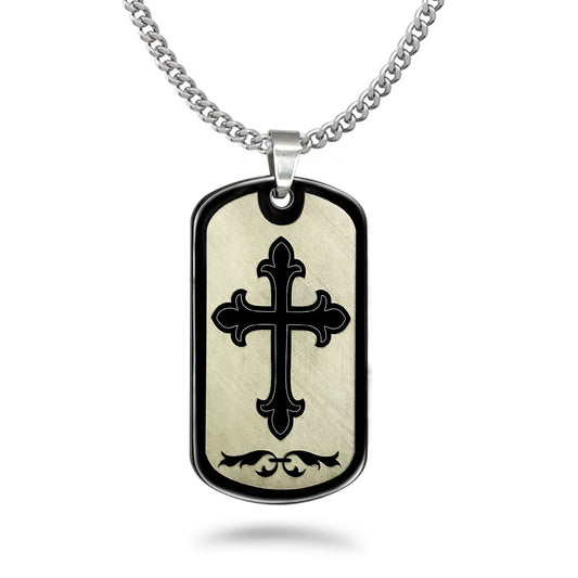 Stainless Steel Dog Tag Necklace for Men, Black Dog Tag Pendant with 24 Inches Curb Link Chain Necklace SSN667