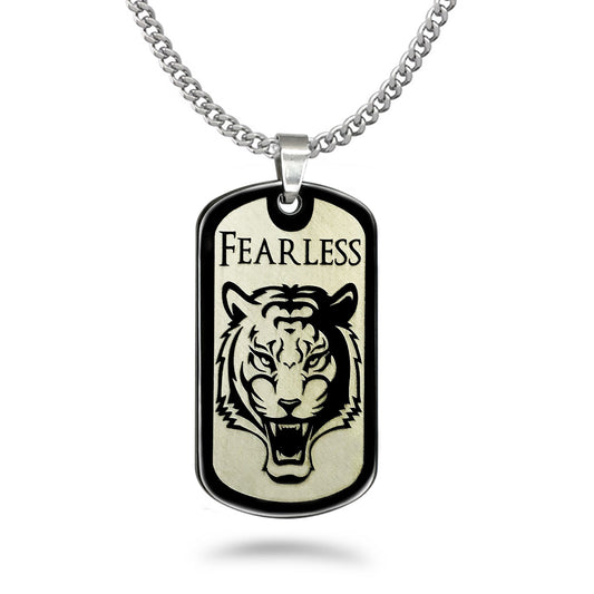 Tiger Necklace, Stainless Steel Dog Tag Necklace for Men, Personalize Dog Tag Pendant with 24 Inches Curb Link Chain Necklace SSN669
