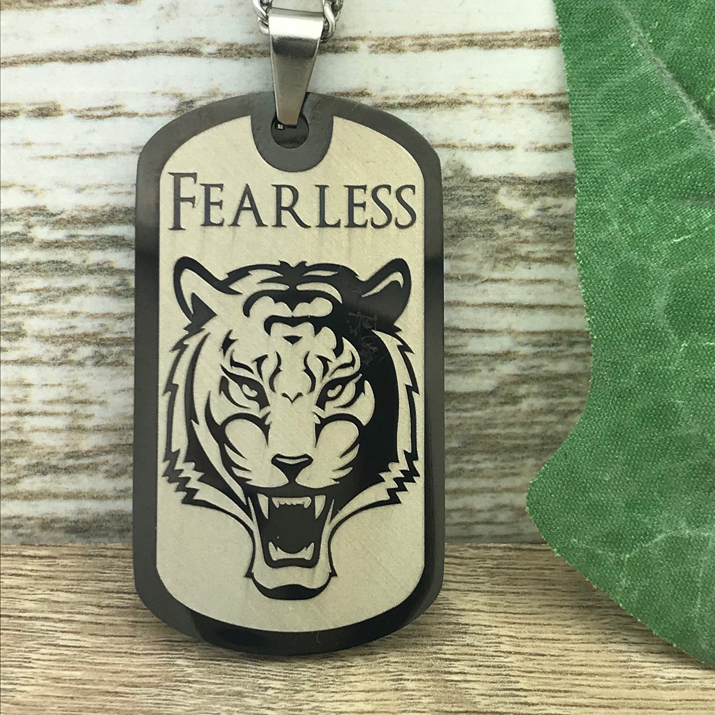 Tiger Necklace, Stainless Steel Dog Tag Necklace for Men, Personalize Dog Tag Pendant with 24 Inches Curb Link Chain Necklace SSN669