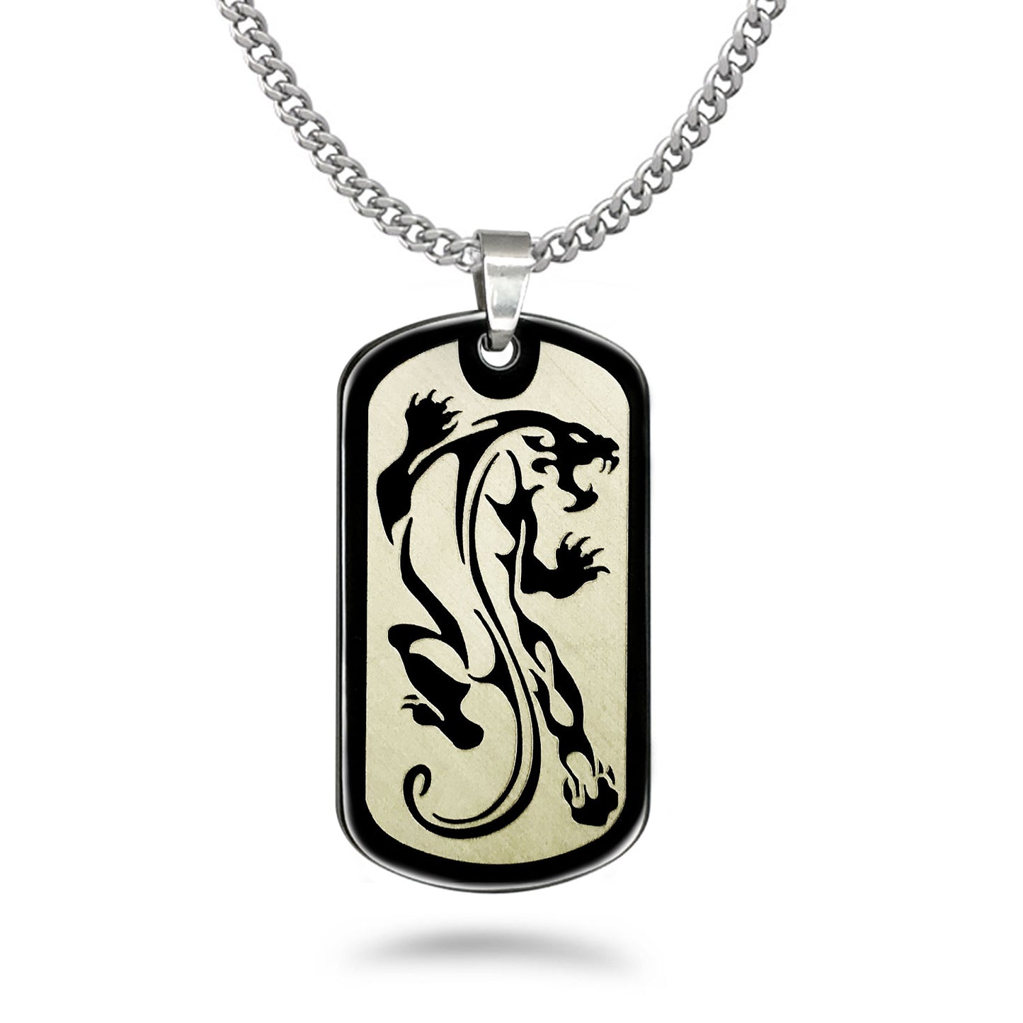 Tiger Necklace, Stainless Steel Dog Tag Necklace for Men, Personalize Dog Tag Pendant with 24 Inches Curb Link Chain Necklace SSN673
