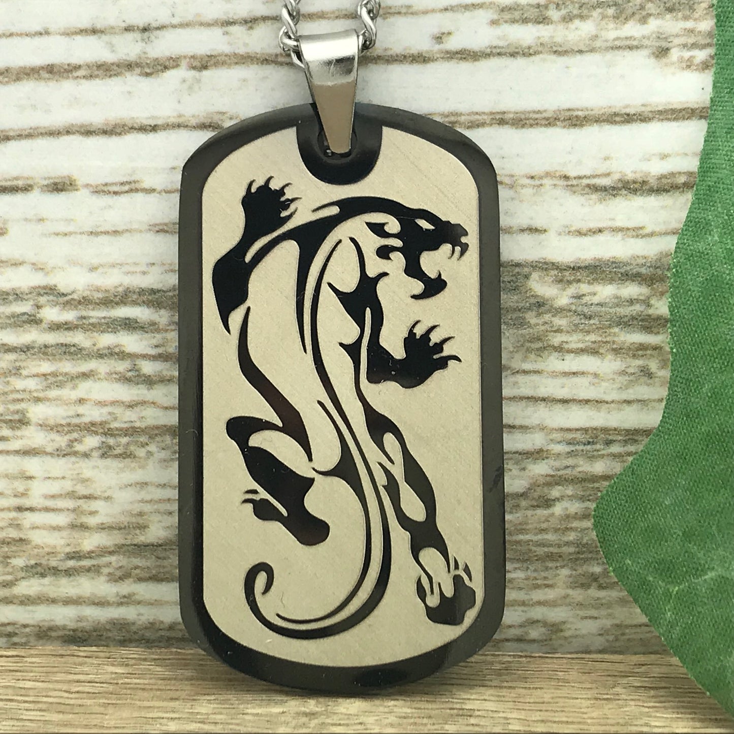 Tiger Necklace, Stainless Steel Dog Tag Necklace for Men, Personalize Dog Tag Pendant with 24 Inches Curb Link Chain Necklace SSN673