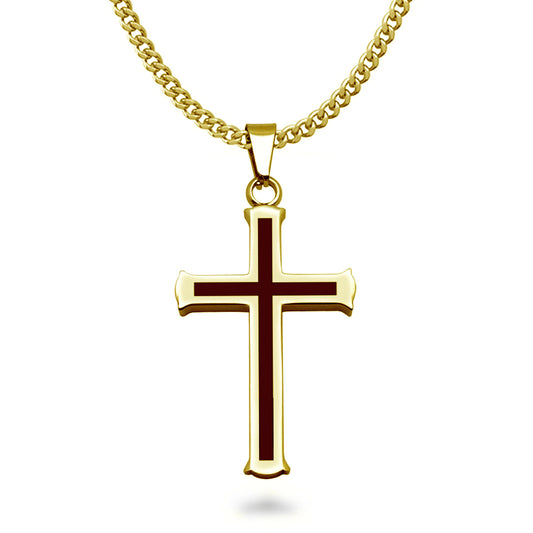 Cross Necklace for Men Stainless Steel Gold Plated Cross Necklaces High Polished Gift For Men, Stainless Steel Curb Link Chain Length 24 Inch SSN679-G