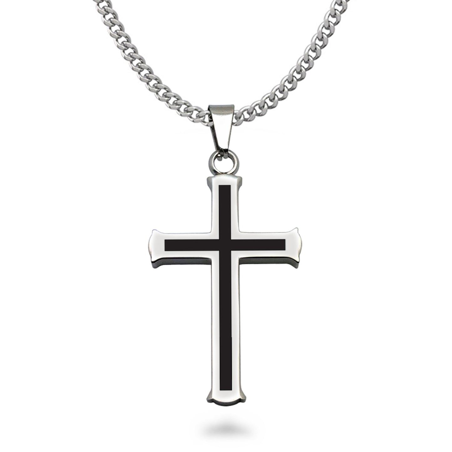 Cross Necklace for Men Stainless Steel Cross Necklaces High Polished Gift For Men, Stainless Steel Curb Link Chain Length 24 Inch SSN679