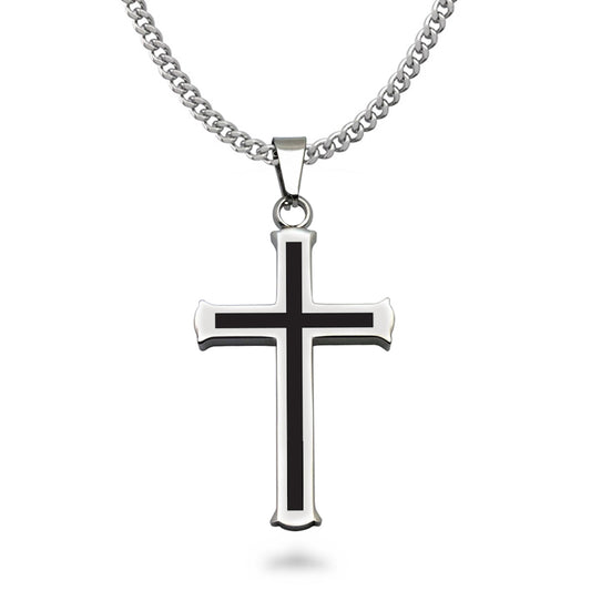 Cross Necklace for Men Stainless Steel Cross Necklaces High Polished Gift For Men, Stainless Steel Curb Link Chain Length 24 Inch SSN679