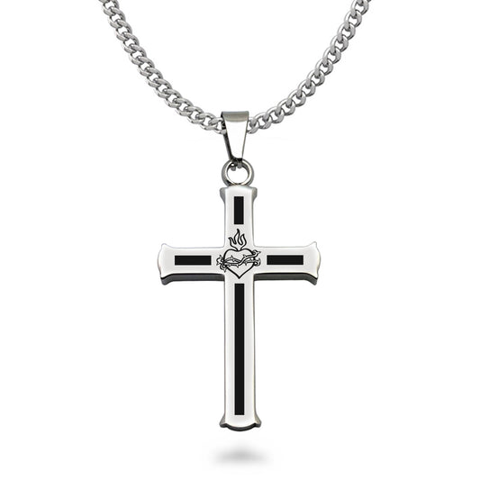 Cross Necklace for Men Stainless Steel Cross Necklaces High Polished Gift For Men, Stainless Steel Curb Link Chain Length 24 Inch SSN684