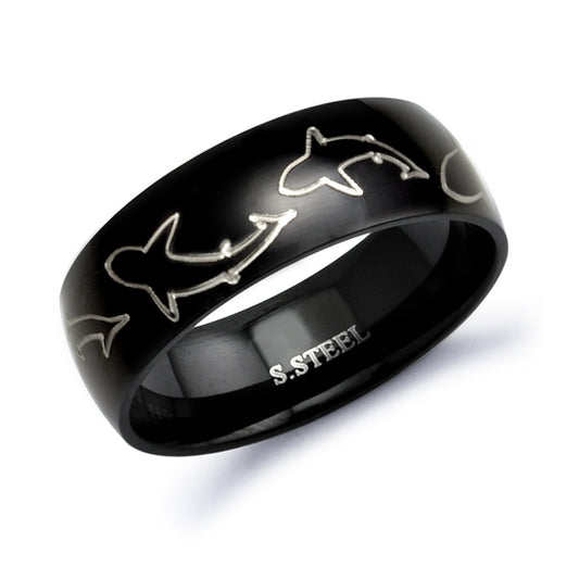 Shark Ring, Personalized Stainless Steel Ring for Men Polished Classic Dome Ring Customized Promise Ring SSR406