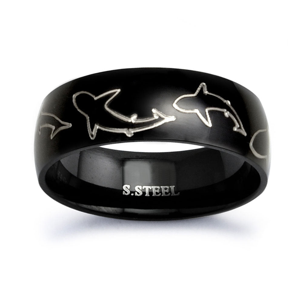 Shark Ring, Personalized Stainless Steel Ring for Men Polished Classic Dome Ring Customized Promise Ring SSR406