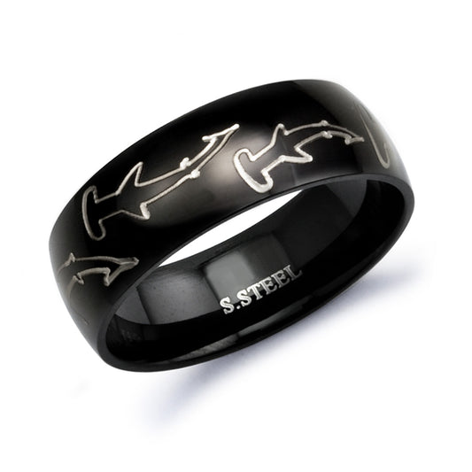 Shark Ring Personalized Stainless Steel Ring for Men Polished Classic Dome Ring Customized Promise Ring SSR408