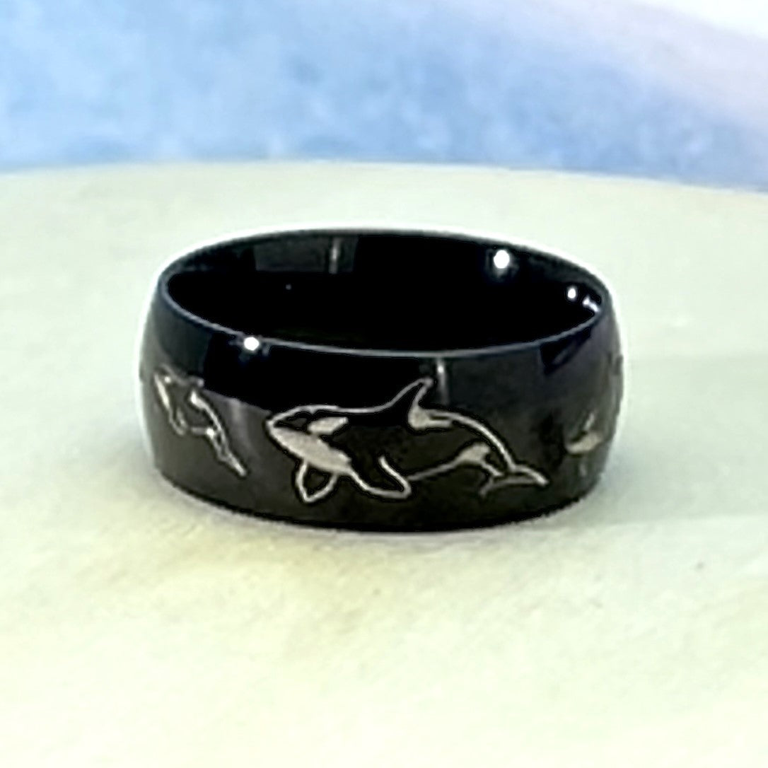 Orca Ring, Personalized Stainless Steel Ring for Men Polished Classic Dome Ring Customized Promise Ring SSR410
