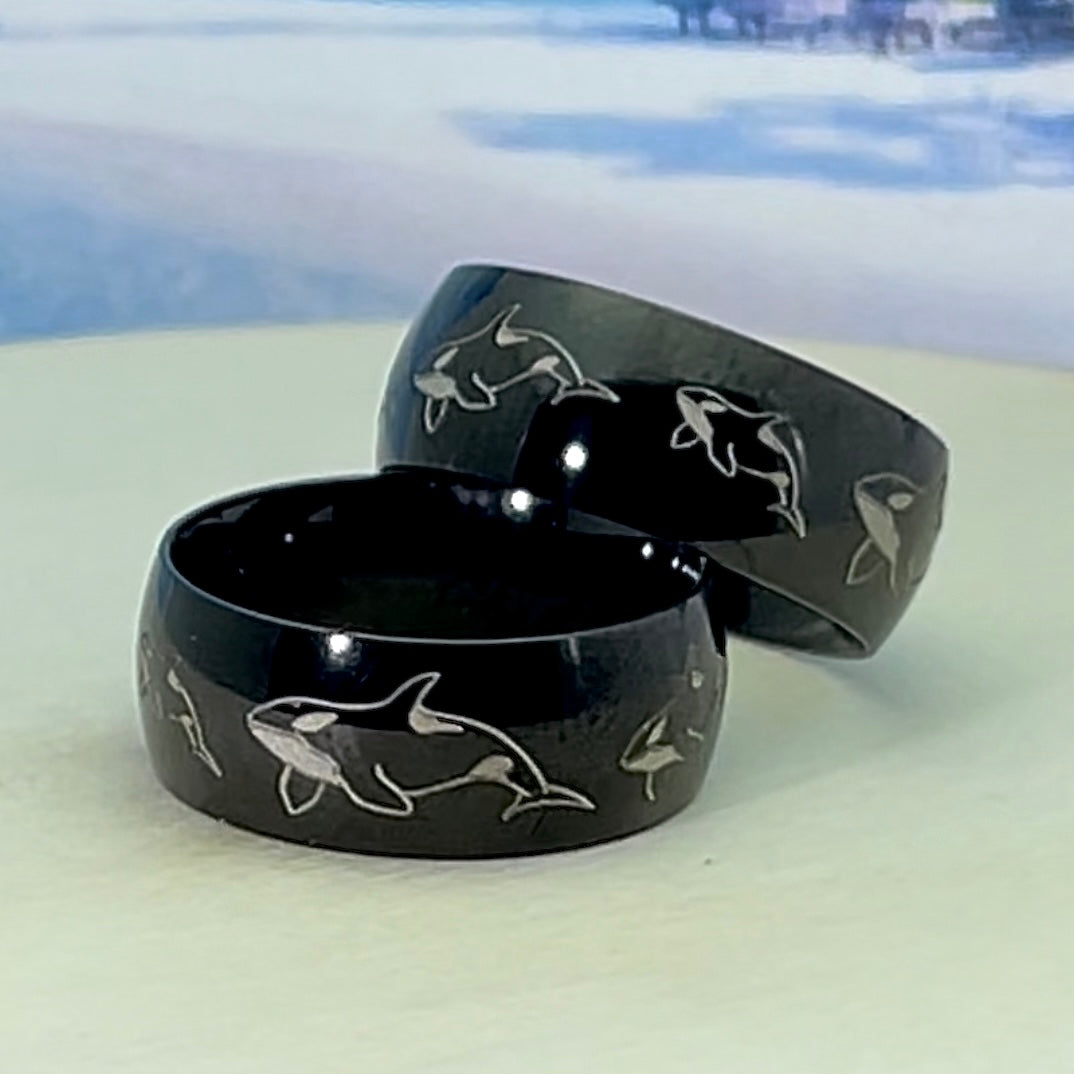 Orca Ring, Personalized Stainless Steel Ring for Men Polished Classic Dome Ring Customized Promise Ring SSR410