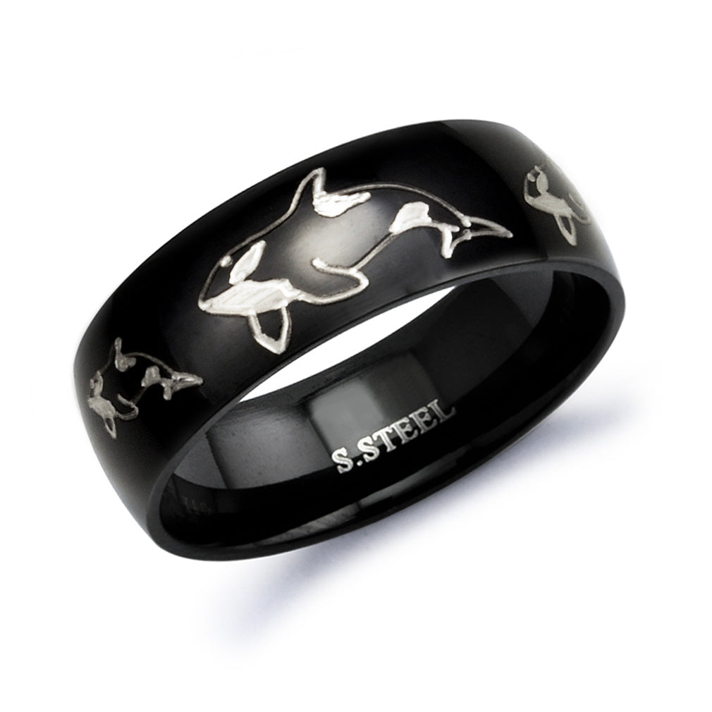 Orca Ring, Personalized Stainless Steel Ring for Men Polished Classic Dome Ring Customized Promise Ring SSR410
