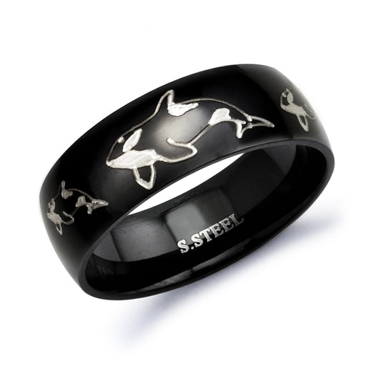Orca Ring, Personalized Stainless Steel Ring for Men Polished Classic Dome Ring Customized Promise Ring SSR410