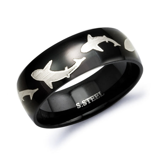 Shark Ring Personalized Stainless Steel Ring for Men Polished Classic Dome Ring Customized Promise Ring SSR411