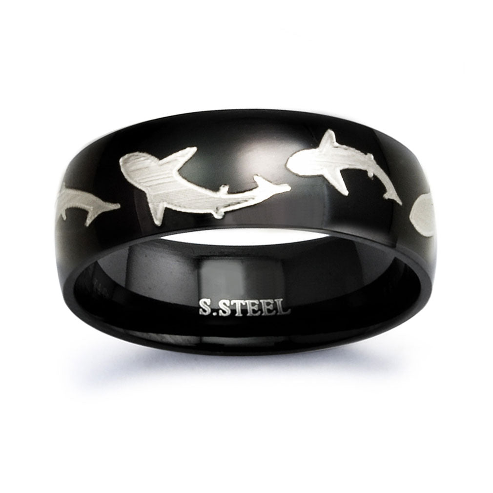 Shark Ring Personalized Stainless Steel Ring for Men Polished Classic Dome Ring Customized Promise Ring SSR411