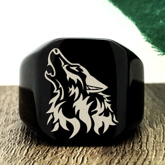 Wolf Ring Personalized Stainless Steel Signet Ring for Men Polished Customized Ring SSR582