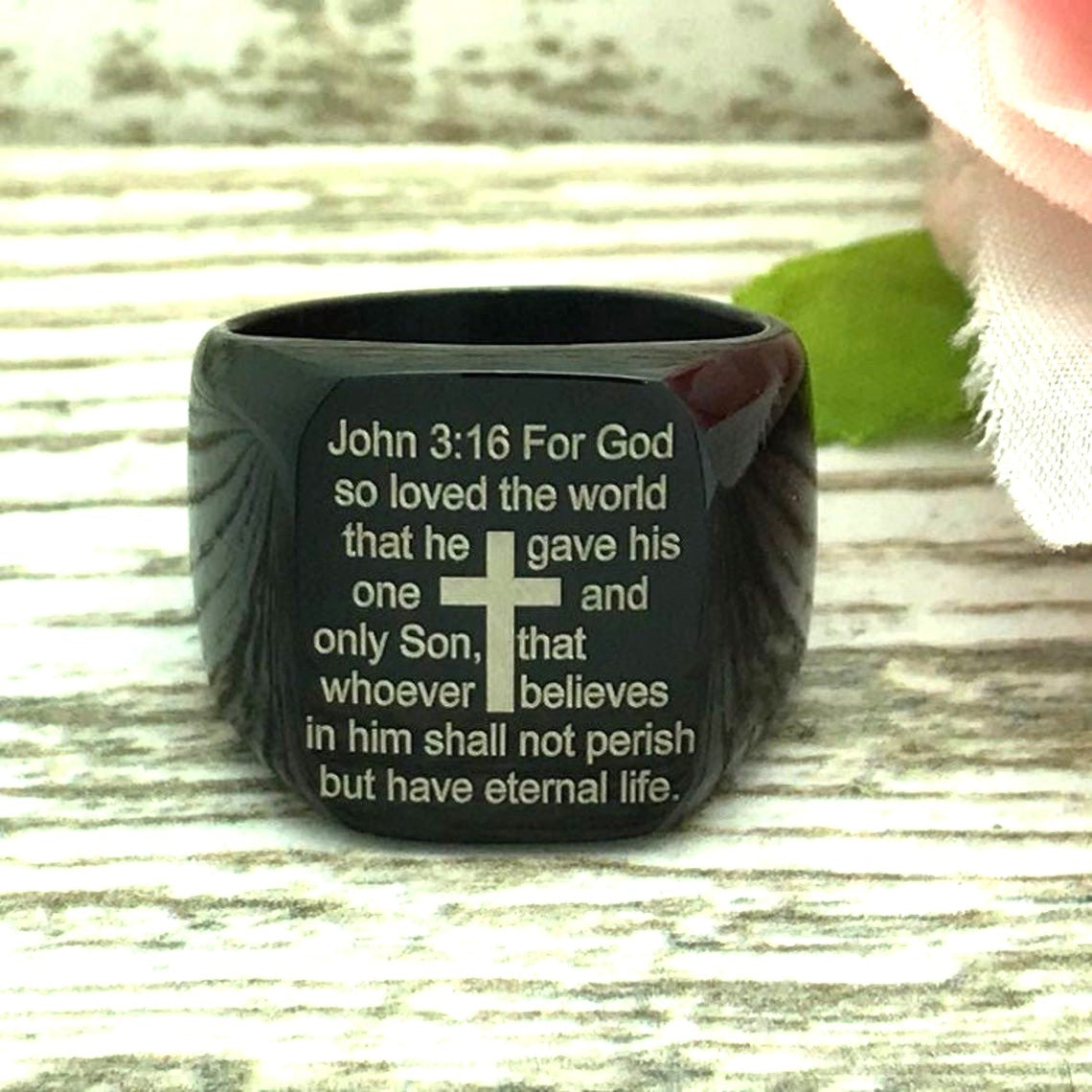 John 3:16 Ring, Personalized Stainless Steel Signet Ring for Men Polished Customized Ring SSR873