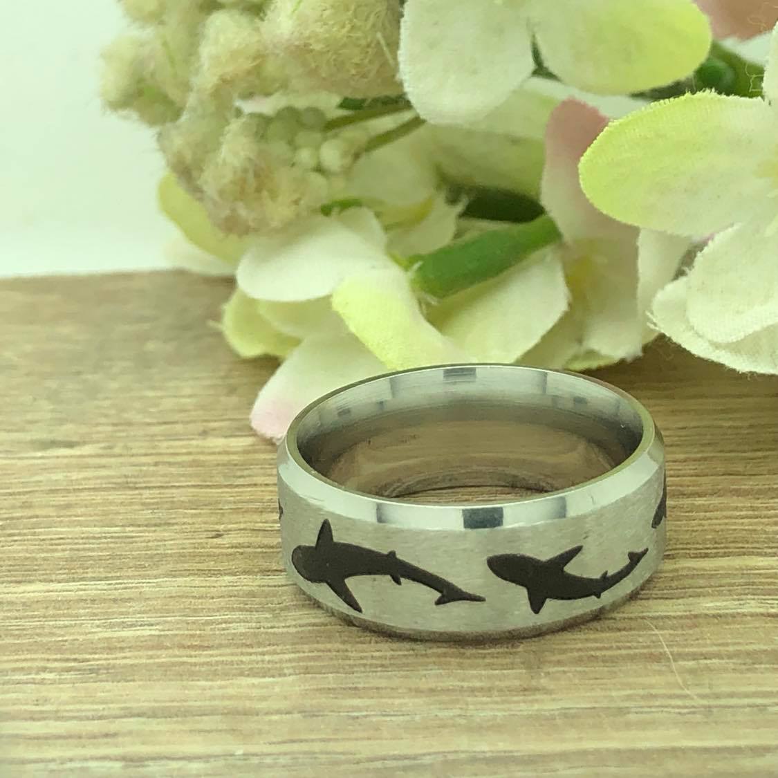 Shark Ring, Titanium Ring, Personalized Ring, Sea Shark Jewelry Ocean Gifts for Women Men TRB291