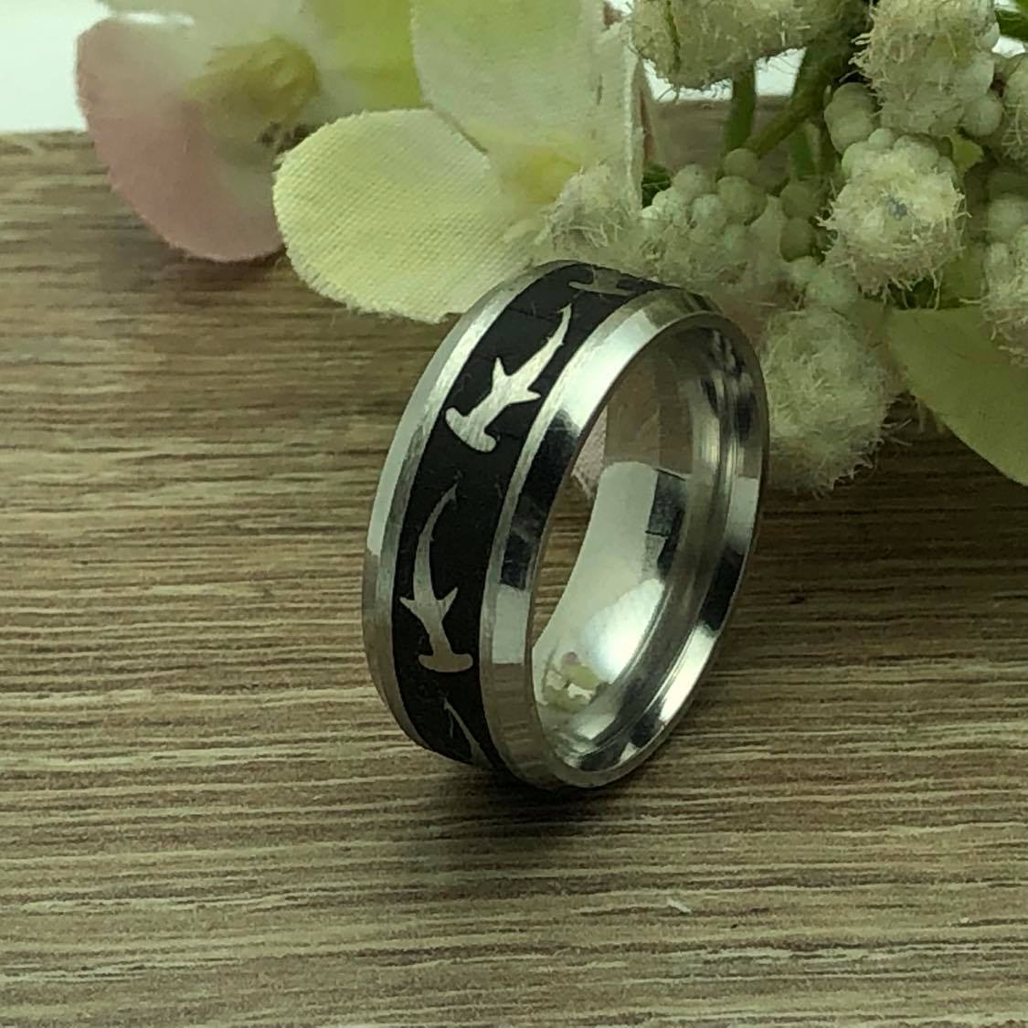 Hammerhead Shark Titanium Ring, Personalized Ring, Sea Shark Jewelry Ocean Gifts for Women Men TRB296