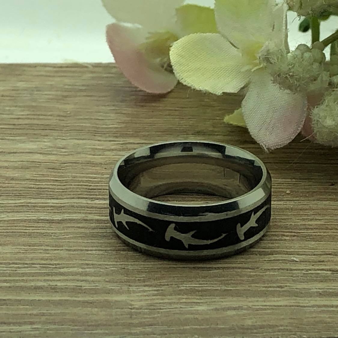 Hammerhead Shark Titanium Ring, Personalized Ring, Sea Shark Jewelry Ocean Gifts for Women Men TRB296