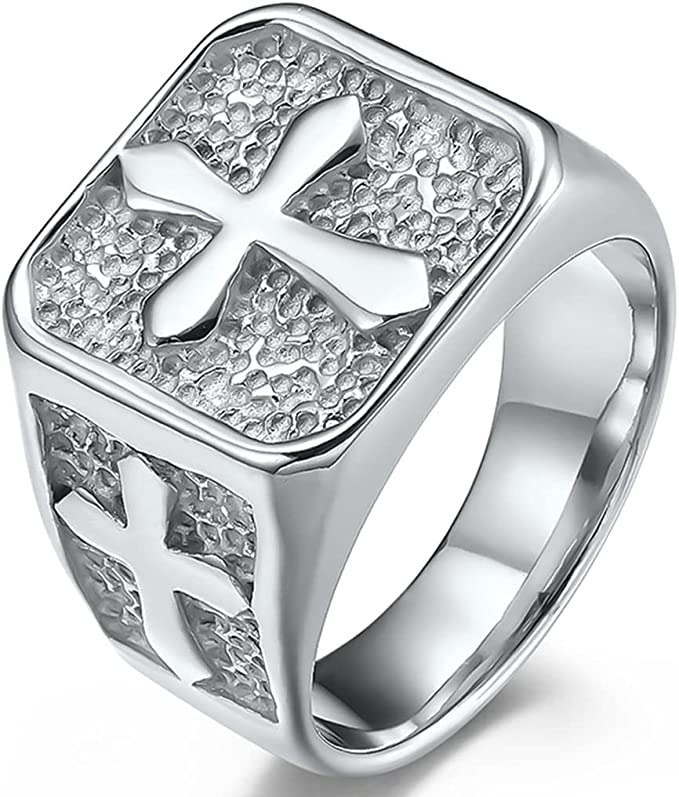 Cross Signet Band Ring for Men Women Christian Cross Religious Stainless Steel Ring Jewelry Size 7-13 SSR949