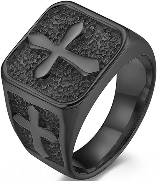 Cross Signet Band Ring for Men Women Christian Cross Religious Black Plated Stainless Steel Ring  Jewelry Size 7-13 SSR948 (Copy)