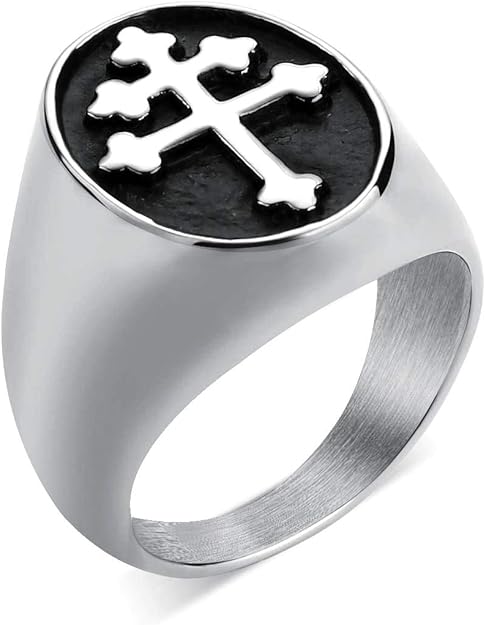 Lorraine Cross Signet Ring Stainless Steel Signet Cross Rings Gift for Men Women SSR959-S