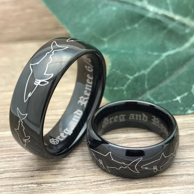 Personalized Stainless Steel Ring for Men, Laser Engraved Shark Design, Anniversary Ring Customized Promise Ring SSR409