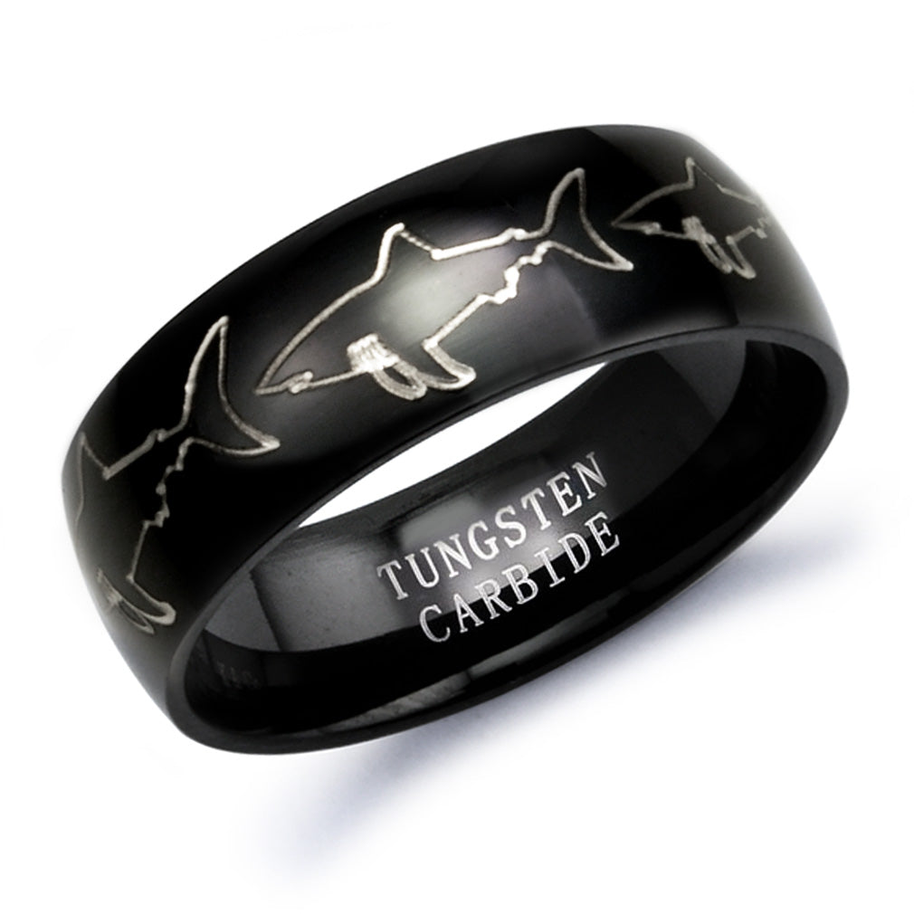 Orca Ring, Personalized Tungsten Ring for Men Polished Tungsten Carbide Engagement Wedding Band Customized Promise Ring TCR157