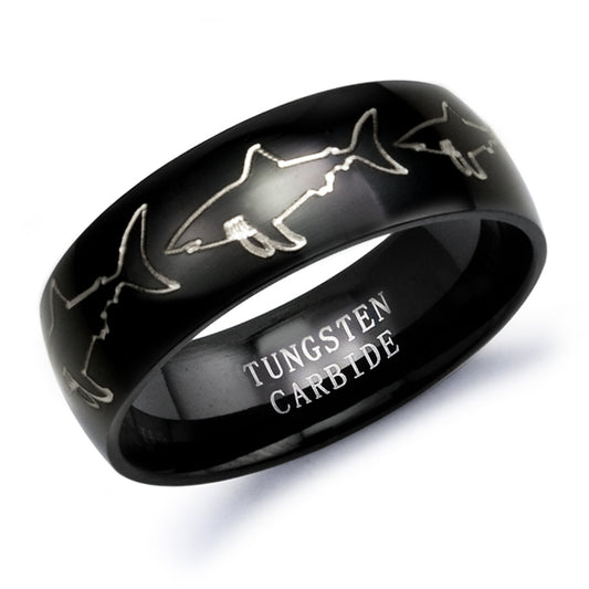 Orca Ring, Personalized Tungsten Ring for Men Polished Tungsten Carbide Engagement Wedding Band Customized Promise Ring TCR157