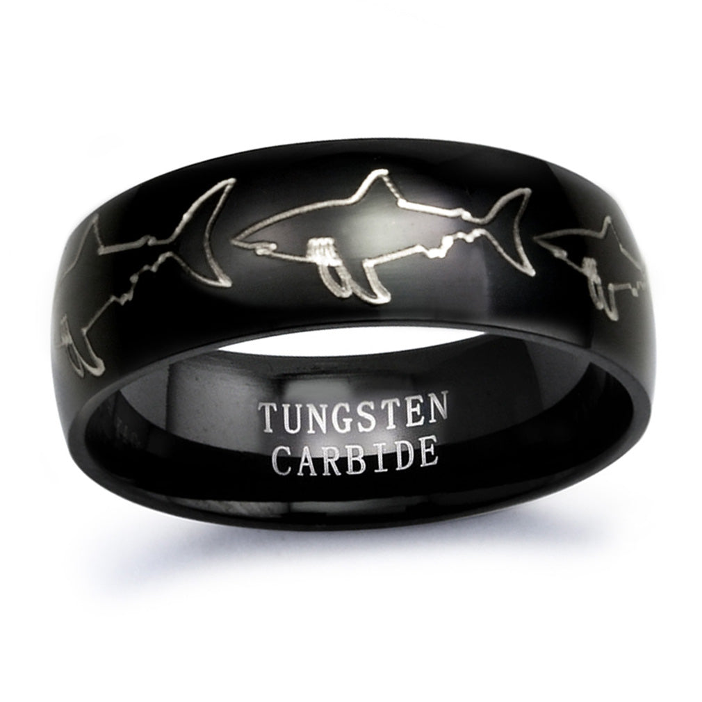 Orca Ring, Personalized Tungsten Ring for Men Polished Tungsten Carbide Engagement Wedding Band Customized Promise Ring TCR157