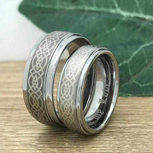 His & Hers 9MM/7MM Tungsten Carbide Wedding Band Ring Set Laser Etched Celtic Design TCR325