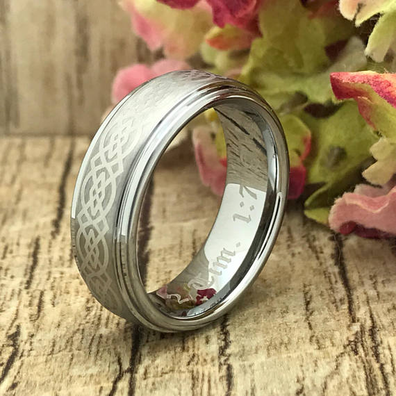 His & Hers 9MM/7MM Tungsten Carbide Wedding Band Ring Set Laser Etched Celtic Design TCR325